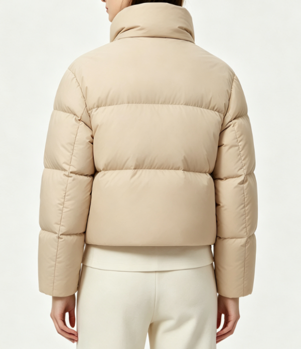 Custom Women's Down Filled Matte Cropped Puffer Puffer Jacket Sand - view 2 Custom Women's Down Filled Matte Cropped Puffer Puffer Jacket Sand - view 2