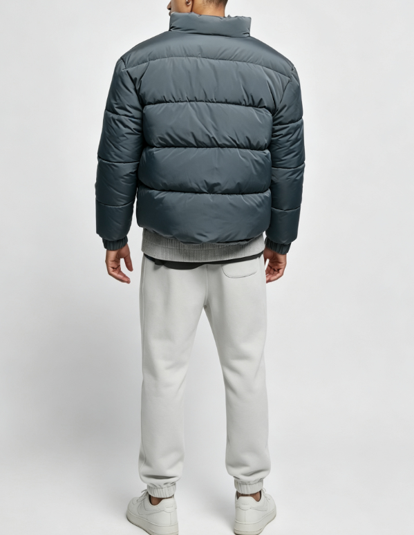 Custom Men's Down Filled Glossy Cropped Puffer Puffer Jacket Heather Grey - view 2