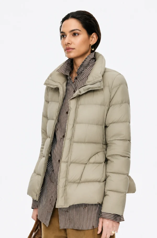 Custom Women's Down Filled Cropped Sand Puffer Jacket - Style C8091F Custom Women's Down Filled Cropped Sand Puffer Jacket - Style C8091F