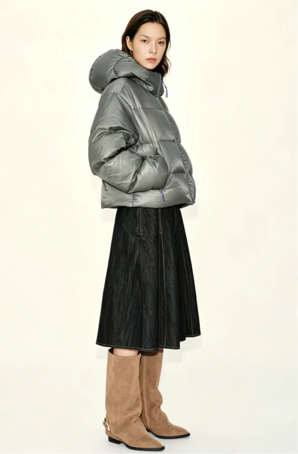 Custom Women's Down Filled Quilted Oversized Charcoal Puffer Jacket - Style D845A7 Custom Women's Down Filled Quilted Oversized Charcoal Puffer Jacket - Style D845A7