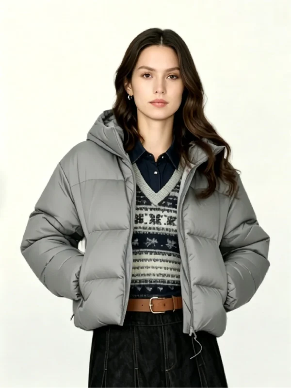 Custom Women's Down Filled Quilted Oversized Charcoal Puffer Jacket - Style D845A7 - view 2 Custom Women's Down Filled Quilted Oversized Charcoal Puffer Jacket - Style D845A7 - view 2