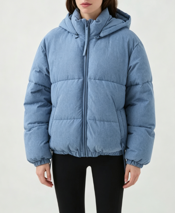 Custom Women's Down Filled Quilted Oversized Puffer Puffer Jacket Washed Blue Custom Women's Down Filled Quilted Oversized Puffer Puffer Jacket Washed Blue