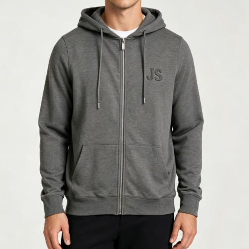 Custom Men's 400 GSM French Terry Embroidered Longline Zip-Up Hoodie Charcoal Custom Men's 400 GSM French Terry Embroidered Longline Zip-Up Hoodie Charcoal