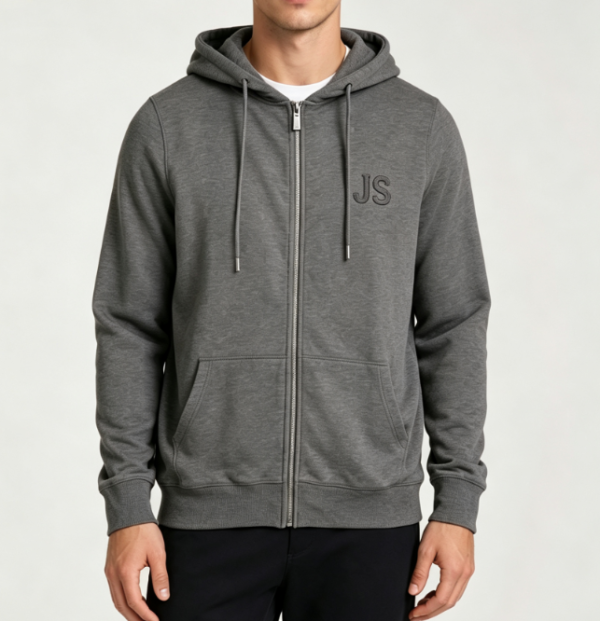 Custom Men's 400 GSM French Terry Embroidered Longline Zip-Up Hoodie Charcoal