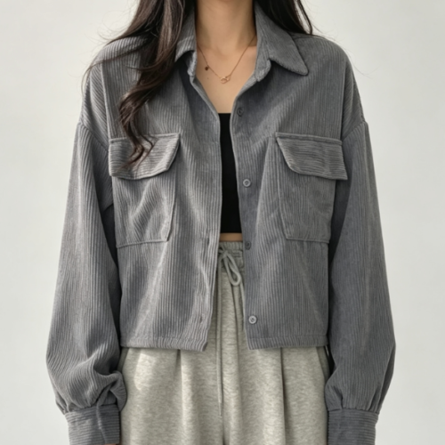 Custom Women's Corduroy Embroidered Oversized Trucker Jacket Grey Custom Women's Corduroy Embroidered Oversized Trucker Jacket Grey