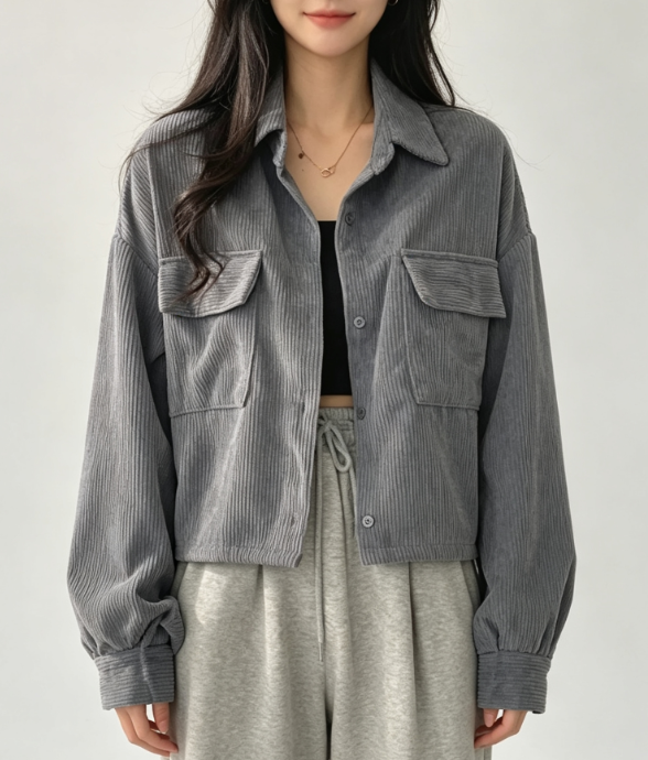 Custom Women's Corduroy Embroidered Oversized Trucker Jacket Grey Custom Women's Corduroy Embroidered Oversized Trucker Jacket Grey