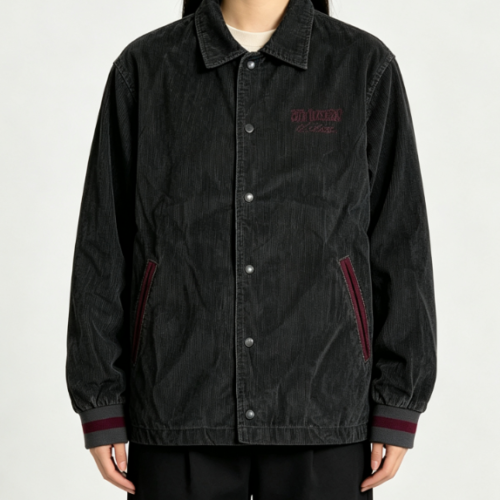 Custom Women's Corduroy Embroidered Oversized Coach Jacket Slate Grey Custom Women's Corduroy Embroidered Oversized Coach Jacket Slate Grey