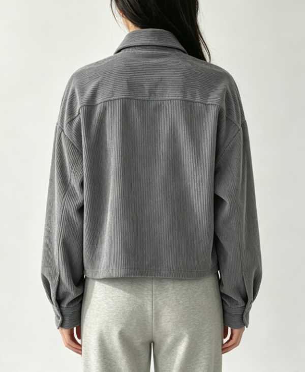Custom Women's Corduroy Embroidered Oversized Trucker Jacket Grey - view 2 Custom Women's Corduroy Embroidered Oversized Trucker Jacket Grey - view 2