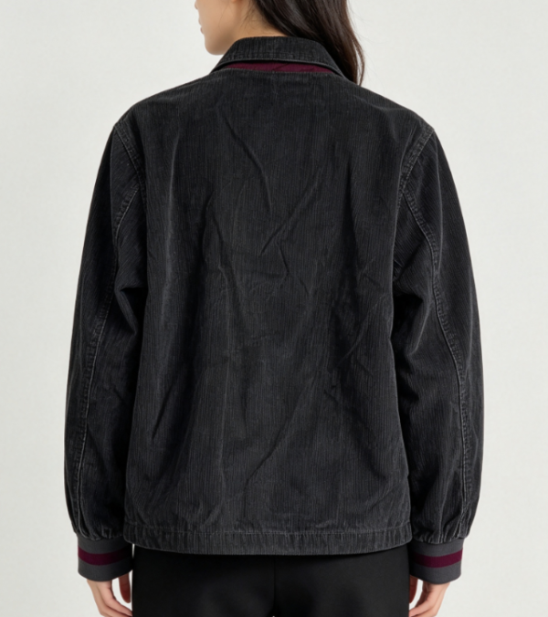 Custom Women's Corduroy Embroidered Oversized Coach Jacket Slate Grey - view 2 Custom Women's Corduroy Embroidered Oversized Coach Jacket Slate Grey - view 2