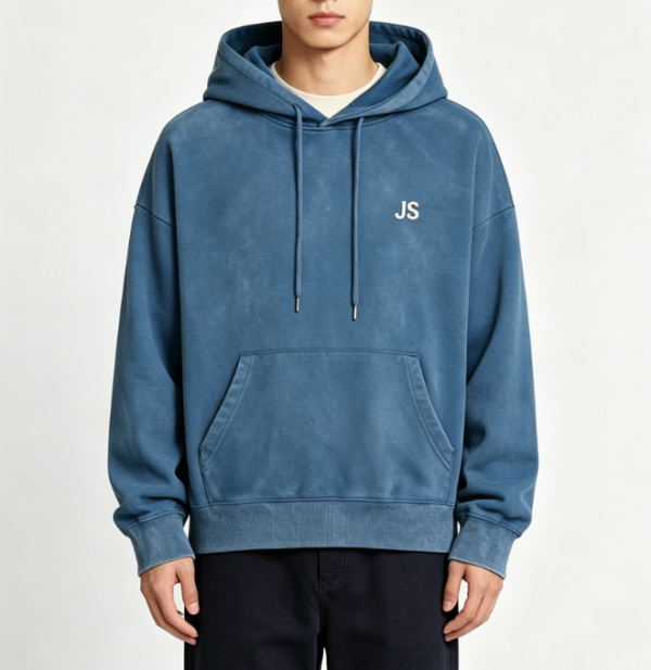 Custom Men's 500 GSM Heavyweight Embroidered Oversized Pullover Hoodie Washed Blue Custom Men's 500 GSM Heavyweight Embroidered Oversized Pullover Hoodie Washed Blue