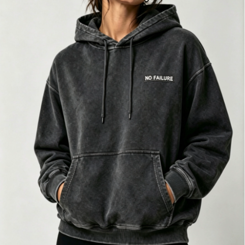 Custom Women's 500 GSM Heavyweight Embroidered Regular Pullover Hoodie Washed Black