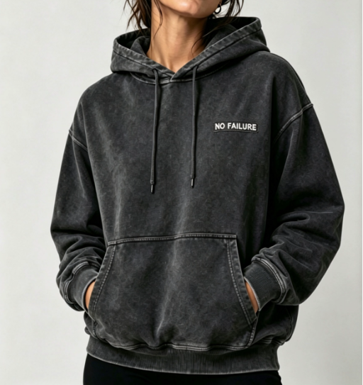 Custom Women's 500 GSM Heavyweight Embroidered Regular Pullover Hoodie Washed Black Custom Women's 500 GSM Heavyweight Embroidered Regular Pullover Hoodie Washed Black