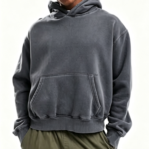 Custom Men's Performance Poly Embroidered Cropped Pullover Hoodie Slate Grey Custom Men's Performance Poly Embroidered Cropped Pullover Hoodie Slate Grey