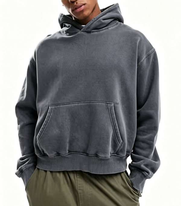 Custom Men's Performance Poly Embroidered Cropped Pullover Hoodie Slate Grey