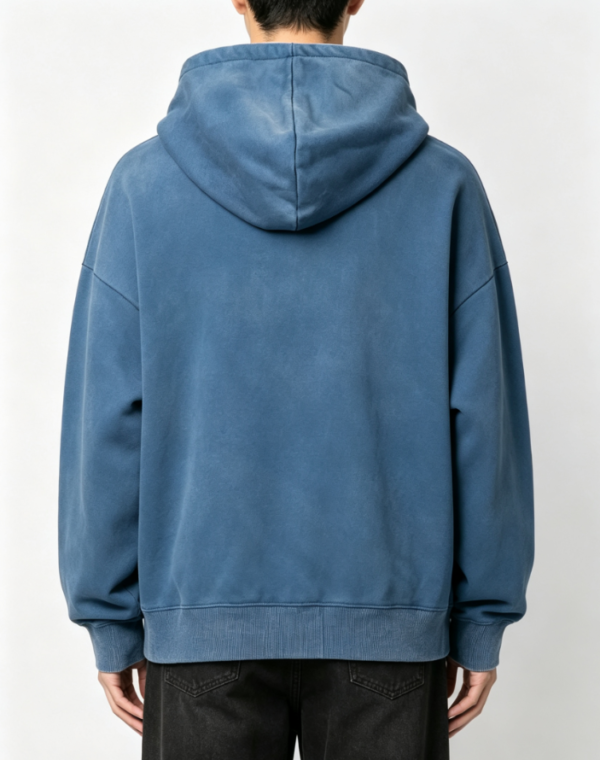 Custom Men's 500 GSM Heavyweight Embroidered Oversized Pullover Hoodie Washed Blue - view 2 Custom Men's 500 GSM Heavyweight Embroidered Oversized Pullover Hoodie Washed Blue - view 2
