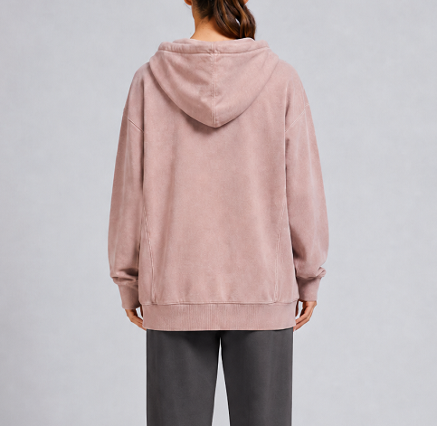 Custom Women's 400 GSM French Terry Embroidered Oversized Pullover Hoodie Dusty Pink - view 2 Custom Women's 400 GSM French Terry Embroidered Oversized Pullover Hoodie Dusty Pink - view 2