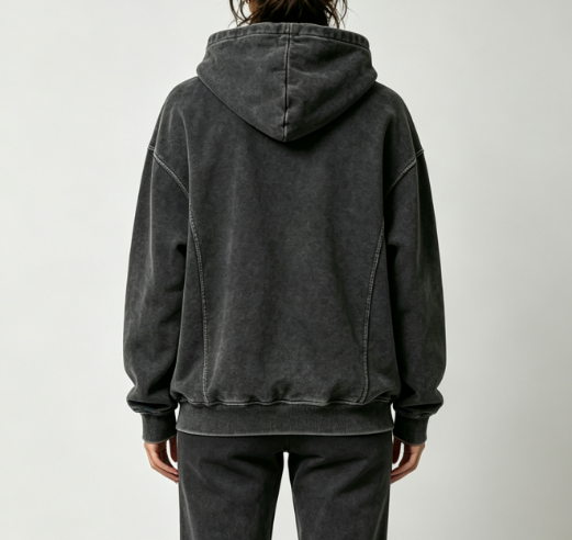 Custom Women's 500 GSM Heavyweight Embroidered Regular Pullover Hoodie Washed Black - view 2 Custom Women's 500 GSM Heavyweight Embroidered Regular Pullover Hoodie Washed Black - view 2