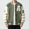 Custom Men's Fleece Embroidered Oversized Varsity Jacket Olive
