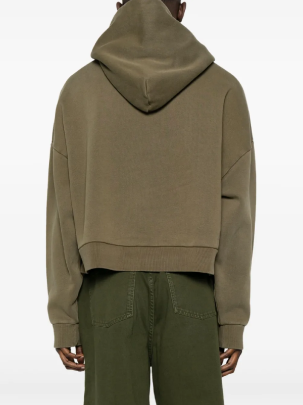 Custom Men's 400 GSM French Terry Screen Printed Cropped Pullover Hoodie Olive - view 2 Custom Men's 400 GSM French Terry Screen Printed Cropped Pullover Hoodie Olive - view 2