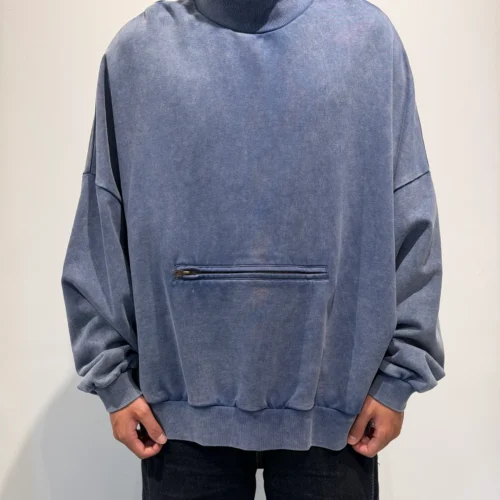 Custom Men's Fleece Washed Washed Blue Pullover Custom Men's Fleece Washed Washed Blue Pullover