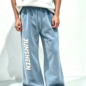 Custom Men's Fleece Washed Washed Blue Sweatpants