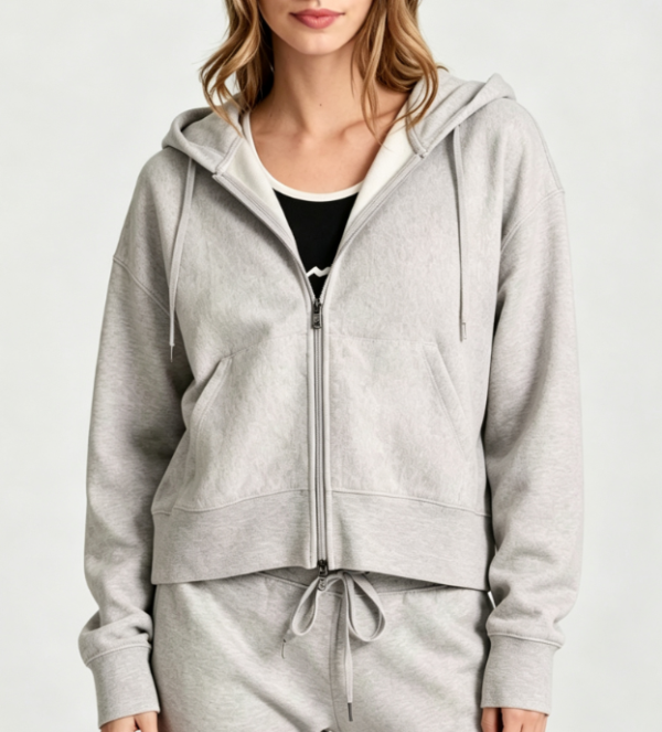 Custom Women's 400 GSM French Terry Logo Cropped Zip-Up Hoodie Heather Grey