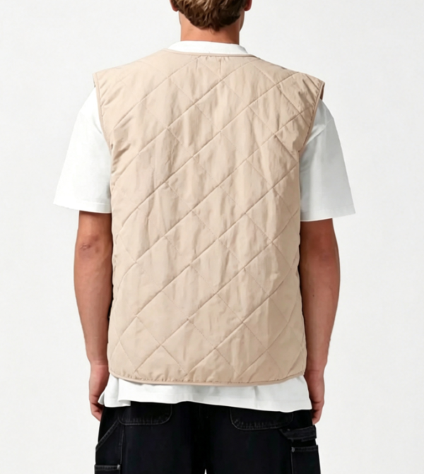 Custom Men's Recycled Nylon Quilted Oversized Gilet Vest Puffer Jacket Sand - view 2