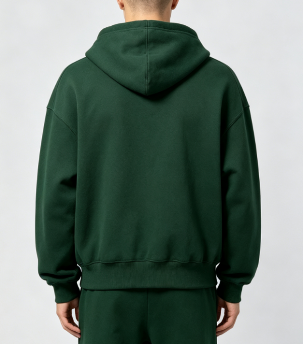 Custom Men's 400 GSM French Terry Graphic Longline Zip-Up Hoodie Forest Green - view 2 Custom Men's 400 GSM French Terry Graphic Longline Zip-Up Hoodie Forest Green - view 2
