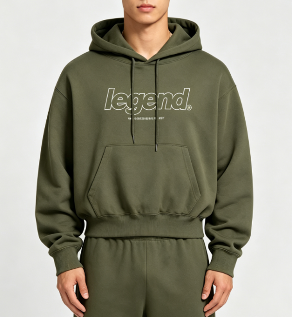 Custom Men's Performance Poly Graphic Cropped Pullover Hoodie Army Green