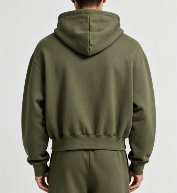 Custom Men's Performance Poly Graphic Cropped Pullover Hoodie Army Green - view 2