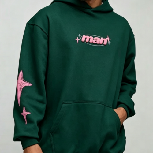 Custom Men's 500 GSM Heavyweight Puff Print Oversized Pullover Hoodie Forest Green Custom Men's 500 GSM Heavyweight Puff Print Oversized Pullover Hoodie Forest Green