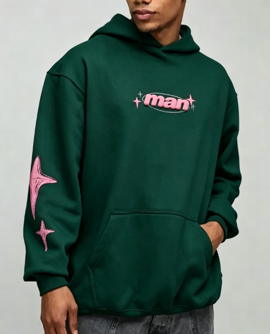 Custom Men's 500 GSM Heavyweight Puff Print Oversized Pullover Hoodie Forest Green Custom Men's 500 GSM Heavyweight Puff Print Oversized Pullover Hoodie Forest Green
