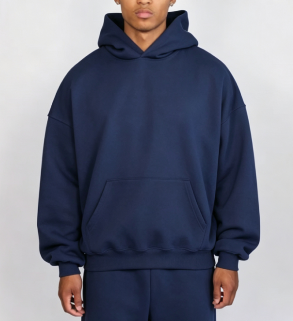 Custom Men's 500 GSM Heavyweight Streetwear Oversized Pullover Hoodie Navy