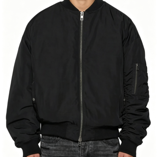 Custom Men's Nylon Oversized Bomber Jacket Black Custom Men's Nylon Oversized Bomber Jacket Black