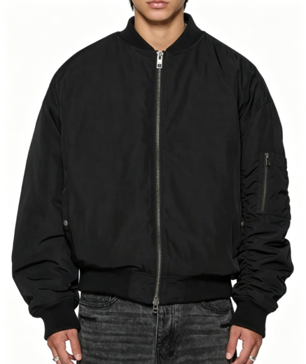 Custom Men's Nylon Oversized Bomber Jacket Black Custom Men's Nylon Oversized Bomber Jacket Black