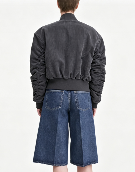 Custom Women's Corduroy Oversized Bomber Jacket Charcoal - view 2 Custom Women's Corduroy Oversized Bomber Jacket Charcoal - view 2