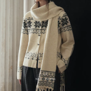 Custom Women's Merino Wool Jacquard Cardigan