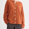 Custom Women's Lambswool Cable-Knit Oversized Button-Up Cardigan Rust