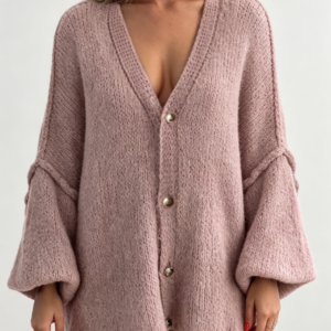 Custom Women's Lambswool Cable-Knit Oversized Button-Up Cardigan Dusty Pink