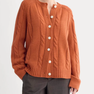 Custom Women's Lambswool Cable-Knit Oversized Button-Up Cardigan Rust