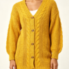 Custom Women's Lambswool Cable-Knit Oversized Button-Up Cardigan Mustard - view 2 Custom Women's Lambswool Cable-Knit Oversized Button-Up Cardigan Mustard - view 2