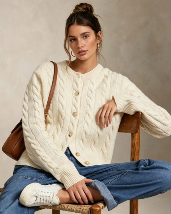 Custom Women's Lambswool Cable-Knit Oversized Rust Cardigan - Style 6B565D Custom Women's Lambswool Cable-Knit Oversized Rust Cardigan - Style 6B565D