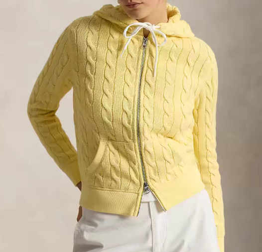 Custom Women's Lambswool Cable-Knit Oversized Mustard Cardigan - Style 482F47 - view 5 Custom Women's Lambswool Cable-Knit Oversized Mustard Cardigan - Style 482F47 - view 5