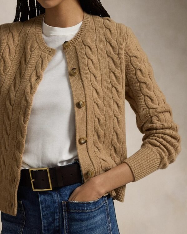 Custom Women's Lambswool Cable-Knit Oversized Rust Cardigan - Style 6B565D - view 6 Custom Women's Lambswool Cable-Knit Oversized Rust Cardigan - Style 6B565D - view 6