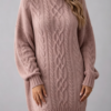 Custom Women's Lambswool Cable-Knit Oversized Turtleneck Sweater Dress Dusty Pink Custom Women's Lambswool Cable-Knit Oversized Turtleneck Sweater Dress Dusty Pink