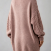Custom Women's Lambswool Cable-Knit Oversized Turtleneck Sweater Dress Dusty Pink - view 2 Custom Women's Lambswool Cable-Knit Oversized Turtleneck Sweater Dress Dusty Pink - view 2