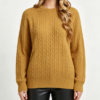 Custom Women's Lambswool Cable-Knit Oversized Crew Neck Sweater Mustard