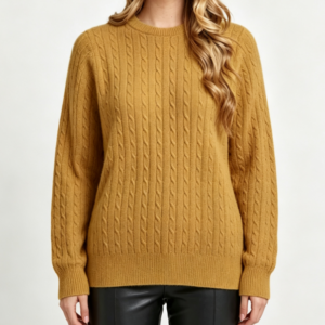 Custom Women's Lambswool Cable-Knit Oversized Crew Neck Sweater Mustard