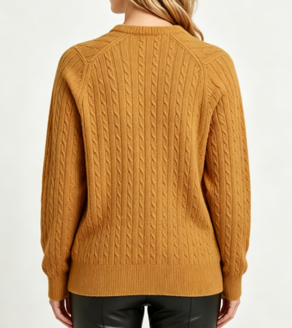 Custom Women's Lambswool Cable-Knit Oversized Crew Neck Sweater Mustard - view 2