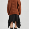 Custom Women's Lambswool Cable-Knit Oversized Crew Neck Sweater Rust - view 2 Custom Women's Lambswool Cable-Knit Oversized Crew Neck Sweater Rust - view 2